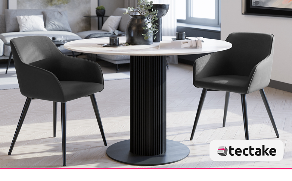 Тектейк® 4x зручний стілець для їдальні з підлокітниками, оббитий, крісло-пуф, lounge стілець для вітальні, їдальні, сучасні кухонні стільці, офісний стілець - (набір 2 шт, антрацит/чорний)