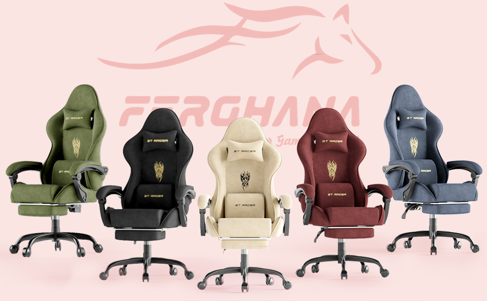 Ігровий крісло Ferghana Ergonomisch, комп'ютерне крісло з регульованою підголівником та поперековою подушкою, з підніжкою, для геймерів (червоний)