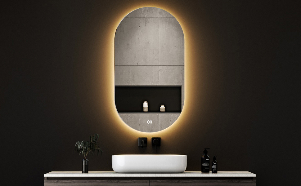Дзеркало для ванної кімнати Boromal з підсвічуванням, овальне LED, 50x90 см, сенсорне керування, диммування, 3 кольори світла