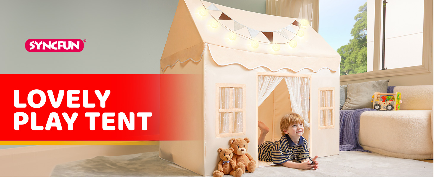 Дитячий намет SYNCFUN з килимком та світлом для гри в приміщенні. Ігровий будиночок для дівчаток 3-13 років (Бежевий).