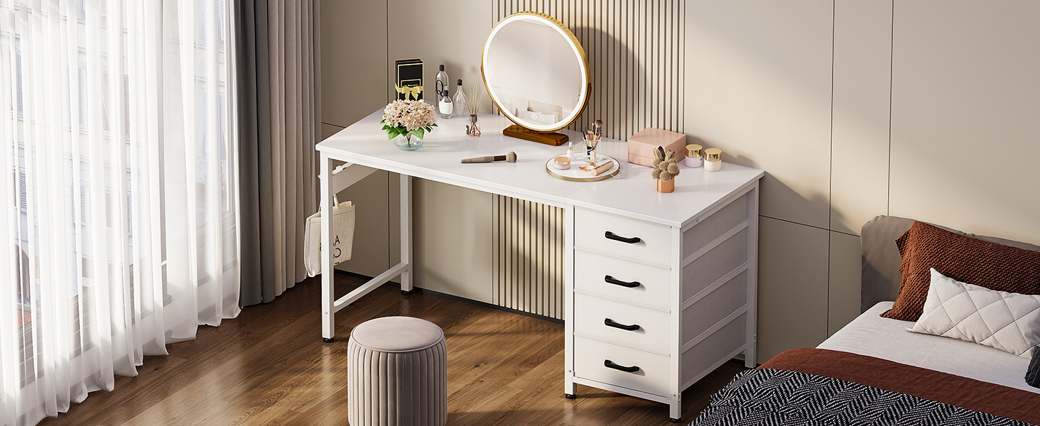 Комп'ютерний стіл ODK з 4 шухлядами 120x48x75.7 см, білий, з тримачем для навушників