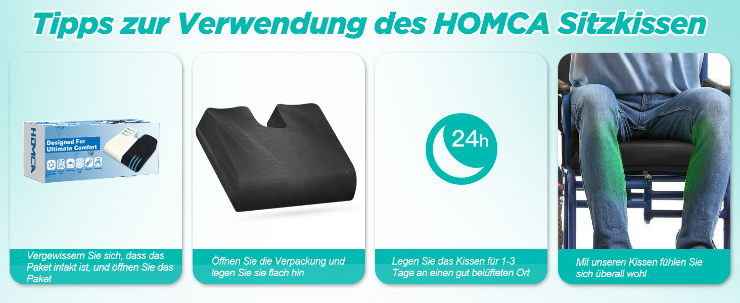 Подушка для крісла колісного HOMCA: ергономічна, з memory foam, для геморою та комфорту, 40x45x7.5 см, чорна, водовідштовхувальний чохол