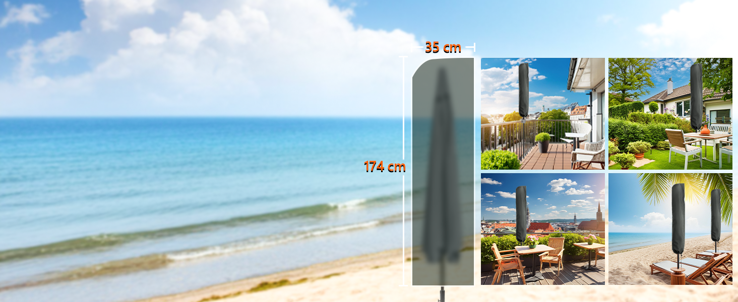 Чохол для парасольки Menz 2-4 м, 420D Oxford, водовідштовхувальний, UV-стійкий, захист від вітру, для саду (Чорний, 174x32/35 см)