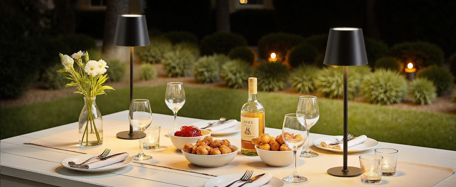 LED настільна лампа Bonsery (2 шт.) з акумулятором 5200mAh, регульована яскравість, 3 кольори світла, металева, вологостійка, 2 висоти (24/37,5 см), для дому, бару, кемпінгу, чорна