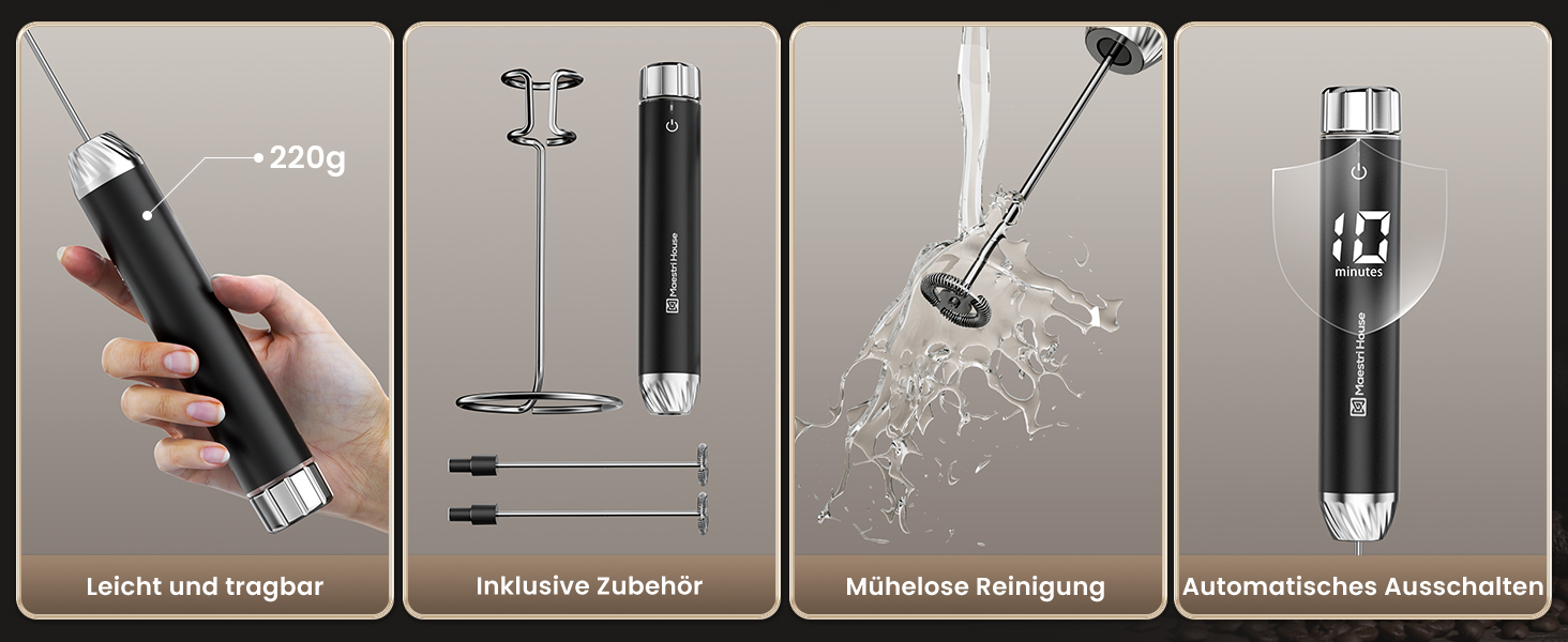 Електричний піноутворювач для молока Maestri House з регулюванням швидкості, знімний металевий вінчик, чорний