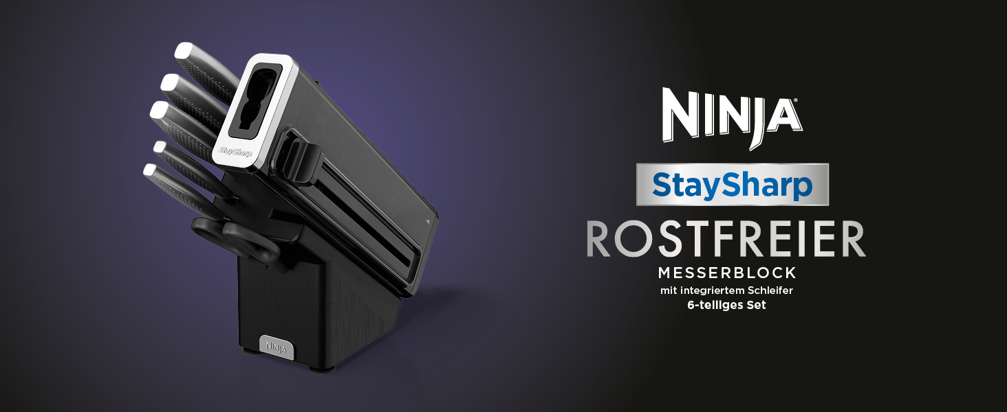 Ножовий блок Ninja Foodi StaySharp з точилкою, 5 ножів і ножиць, нержавіюча сталь K32006EU (деревне вугілля)