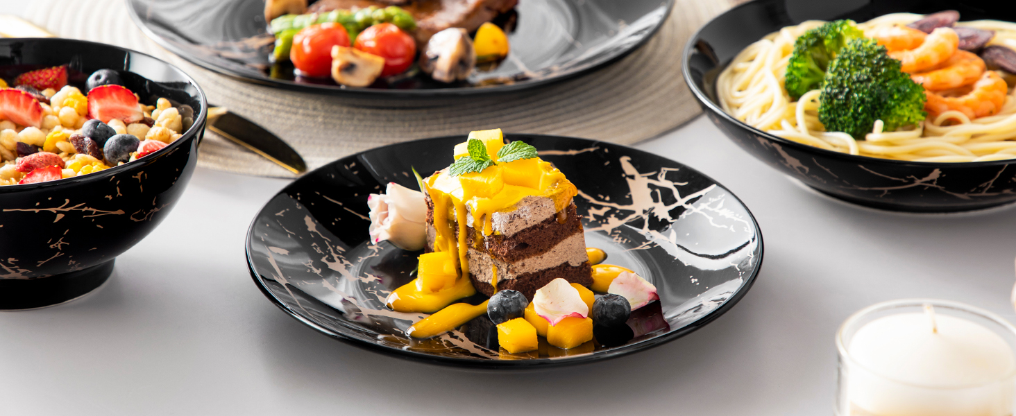 LOVECASA Tafelservice: Сервіз Daphne, SWEET, 24 предмети, чорний, з золотим декором