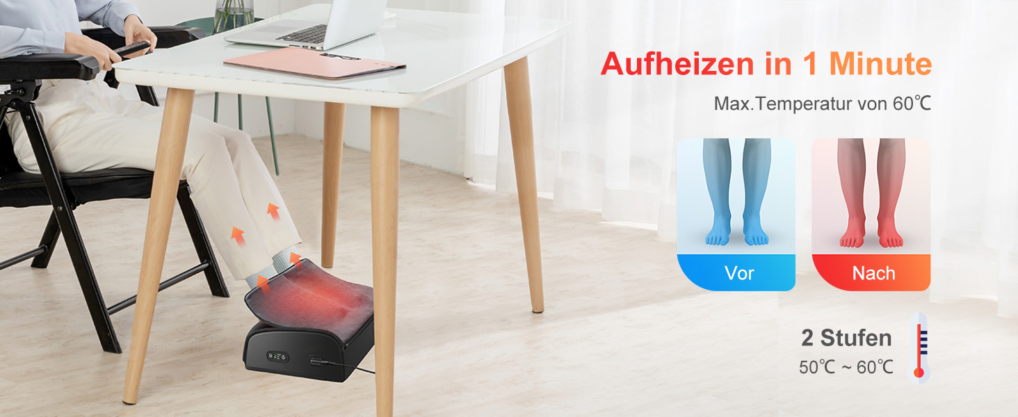 Підставка під ноги Comfier для столу, 2 режими температури (до 60°C), ергономічна підставка під ноги для офісу/дому, 2 регульовані висоти, 44x13x28 см