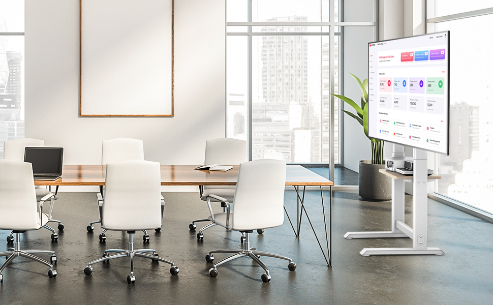 Підставка для телевізора TVON: для плоских та вигнутих екранів 60-86 дюймів, регульована висота, до 68 кг, VESA 800x600 мм, білий