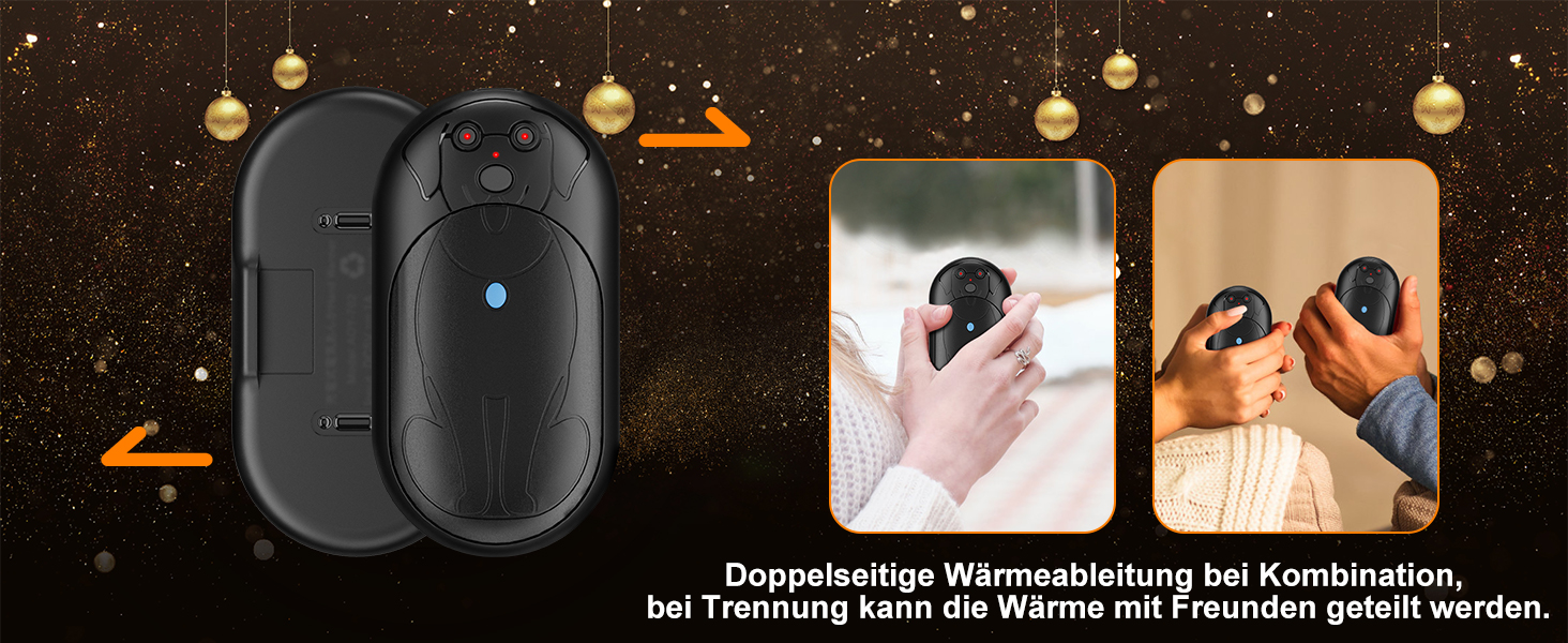 Електричний грієчка для рук Lepwings, 2 шт., 6000 mAh, USB-зарядка, 3 режими, 20 годин роботи, для активного відпочинку взимку, чорний