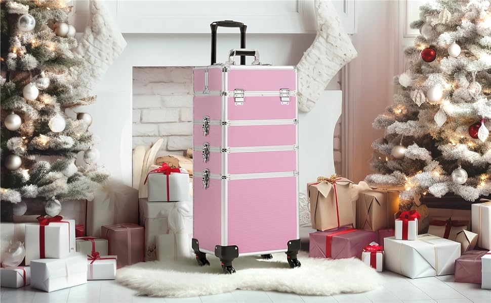 Косметичка Yaheetech 4 в 1: великий органайзер для косметики, ювелірних виробів та інструментів перукаря (рожевий)