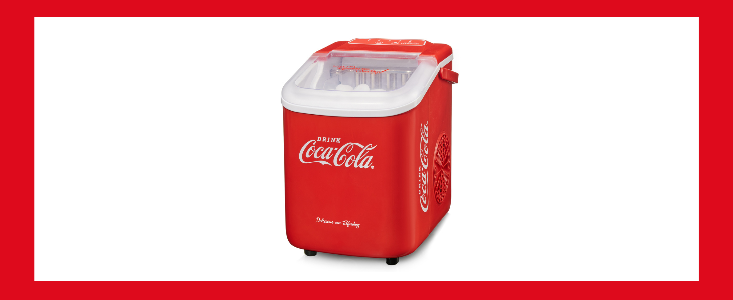 Льодогенератор Salco Coca Cola, 10 кг/день, 2 розміри льоду, ретро дизайн, портативний, червоний, для коктейлів та напоїв