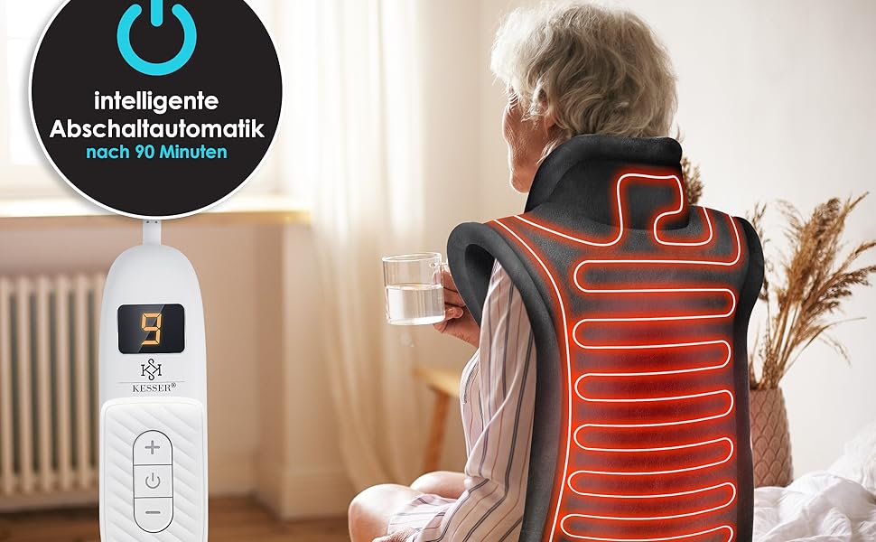 Електричне грілка для спини, шиї та плечей KESSER® з таймером, 9 температурних режимів, 60x85 см, з ремінцем для талії, пульт дистанційного керування, антрацит