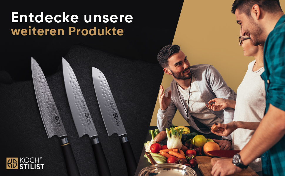 Ніж кухарський Kochstilst® Premium Damast 20 см з подарунковою коробкою. Дамасткова сталь 67 шарів, VG-10, преміум якість, кухонні ножі, з дерев'яною ручкою