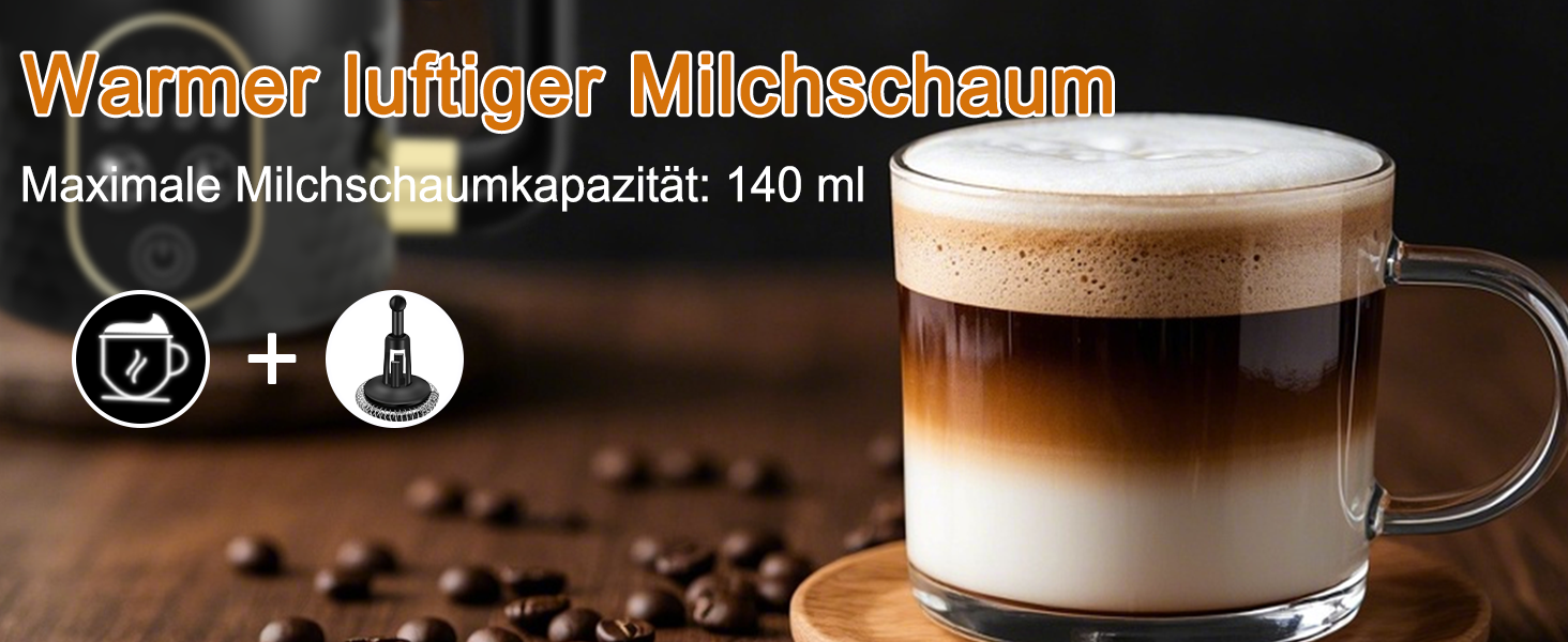 Електричний піноутворювач молока 4-в-1 з контролем температури. Підходить для капучино, лате та гарячого шоколаду. 2 насадки для різних типів пінки.