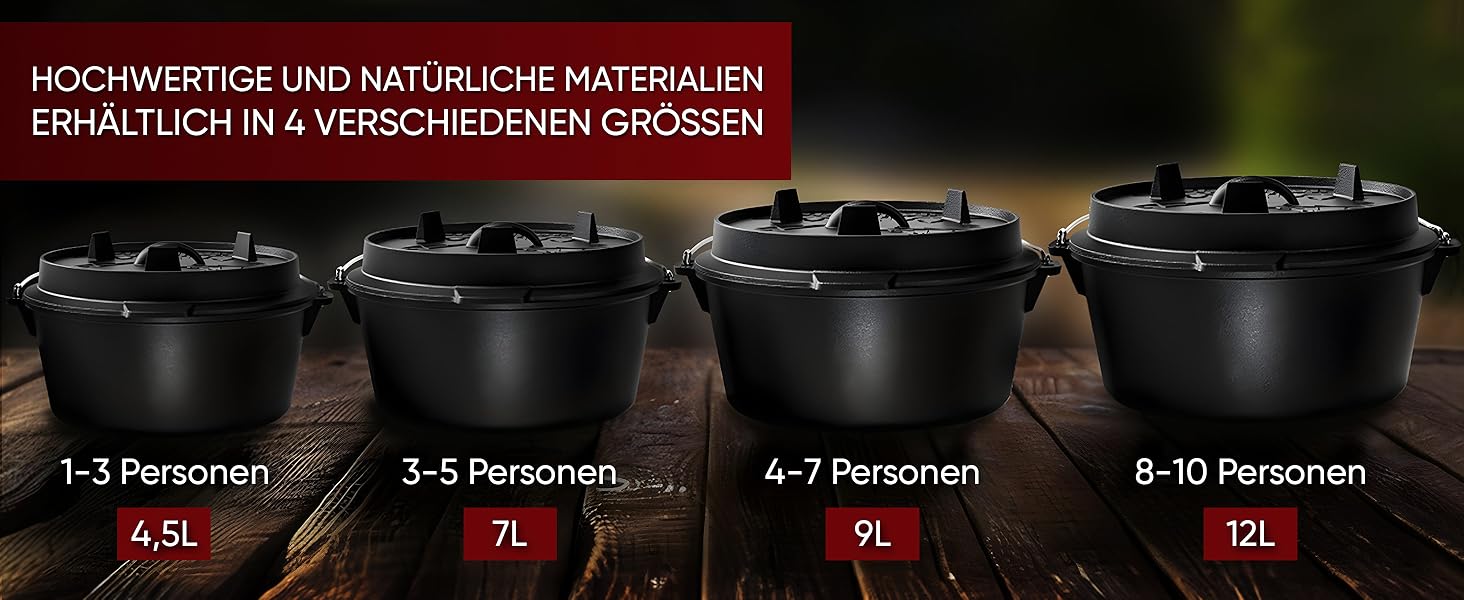 Набір чавунних казанів Essential Line для 3–6 осіб: казан 7,5 л та кришка 1,5 л, прожарений вогонь, з підйомником кришки, кільцем для чищення, пастою для догляду та книгою рецептів, гарантія 30 років
