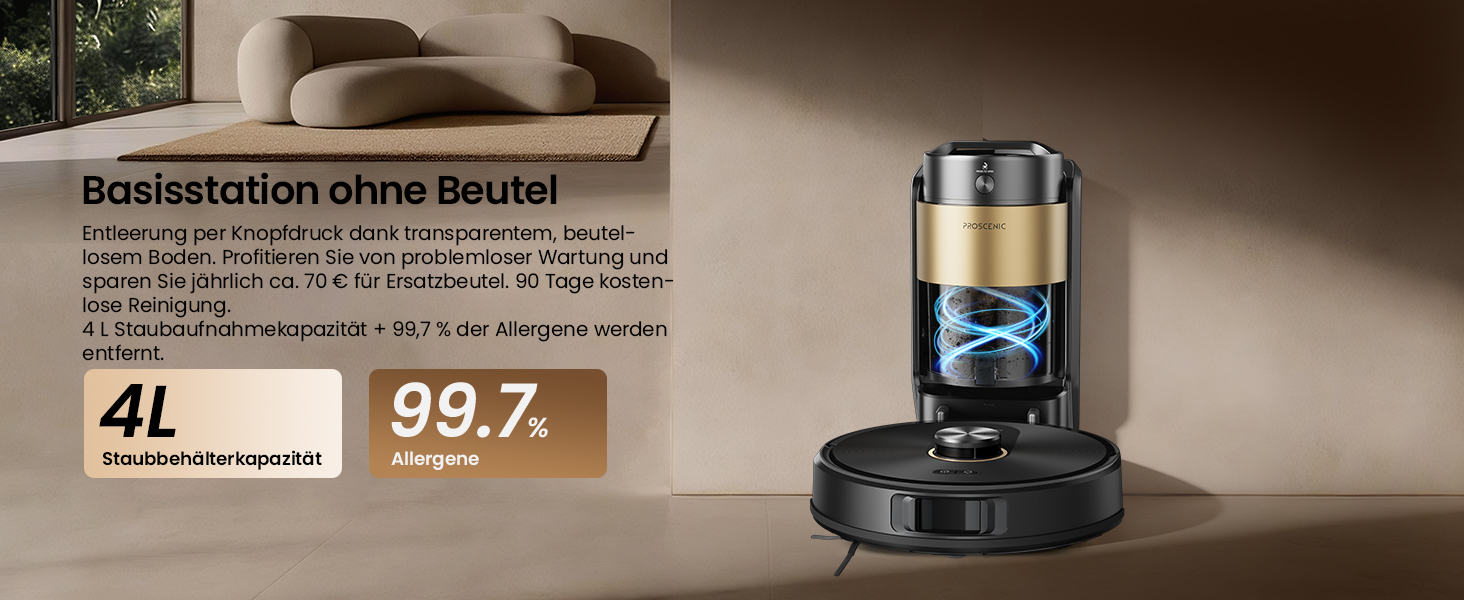 Робот-пилосос Proscenic Q20Plus з функцією миття, 10000Pa, 200хв, бездротовий, самостійна очистка, 3-в-1 для тварин, килимів, твердих поверхонь, чорний