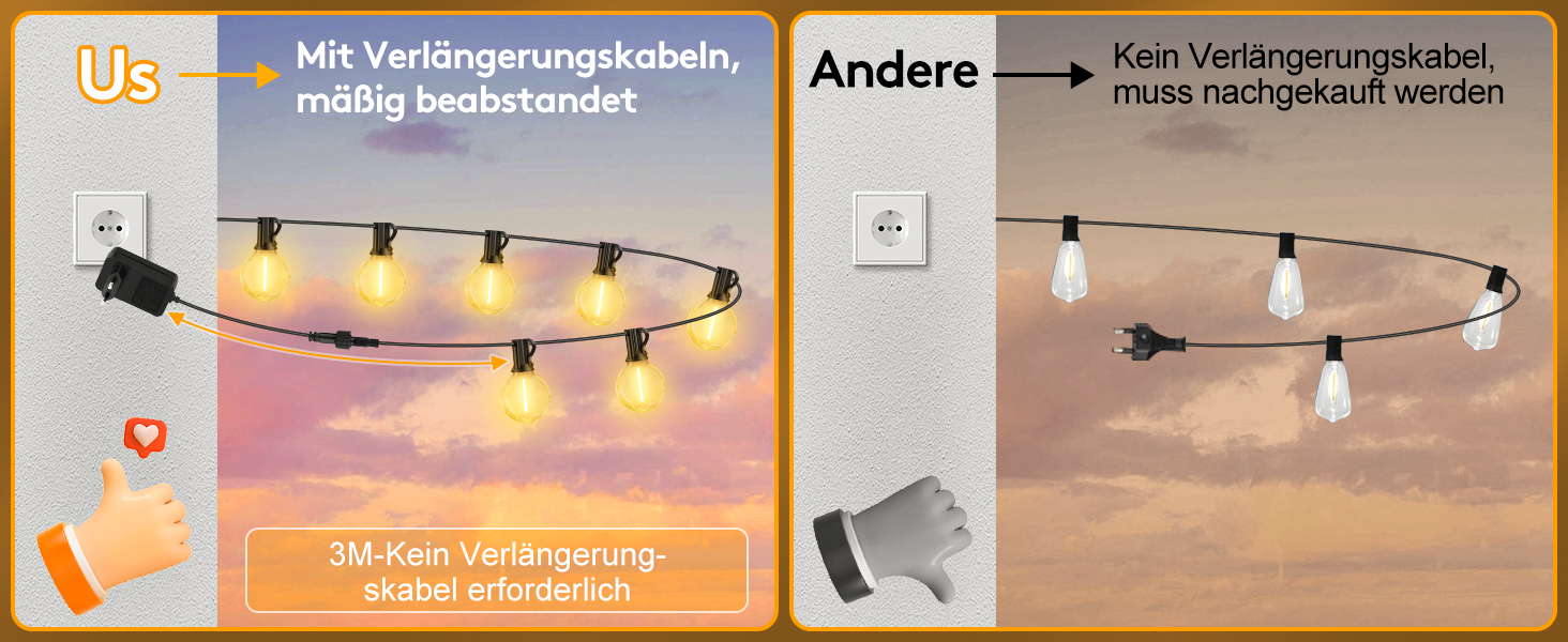 Ланцюжок прикрас LED для вулиці: 20M, 65ft, G40, для саду, балкону, павільйону, тераси, вечірки, з пульт дистанційного керування, IP44, вологостійкий, 20M