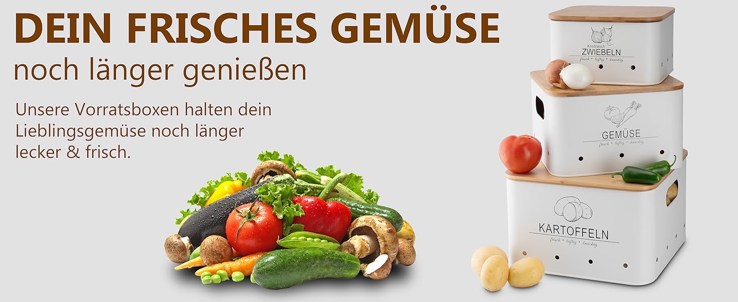 Коробки для зберігання картоплі MNKsolution (3 шт) з кришкою - для картоплі, овочів, цибулі, часнику - органайзер для кухні, контейнери для продуктів (білий)