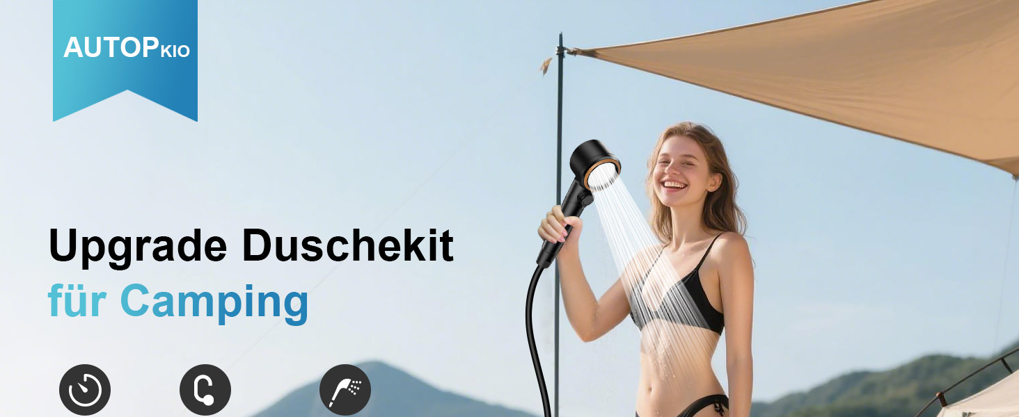 Портативна душ для кемпінгу AUTOPkio з акумулятором 8000mAh, насосом та дисплеєм, IPX8, чорний