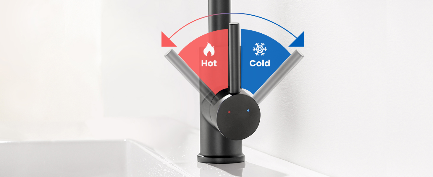 Чорний змішувач для ванної/кухні Auralum з поворотним гусаком 360°, з нержавіючої сталі, з підключенням 60 см, однорідний