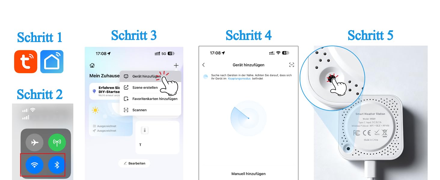 Термогігрометр Wi-Fi WIOONI з LCD-дисплеєм, 3 сенсори + 1 база, сумісний з Tuya/Smart Life