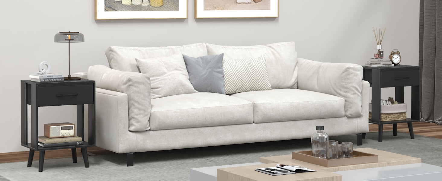 Набір з 2 тумбочок до ліжка, 40x30x60.3 см, чорний колір. Тумбочки з шухлядою для спальні, дитячої кімнати, як подарунок. Настільний столик, приліжкова тумбочка.