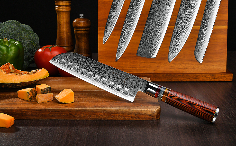 Японський ніж Gyuto FANTECK з дамаської сталі 20 см (67 шарів VG-10) - професійний кухонний ніж з ручкою з паккавуду, в подарунковій коробці