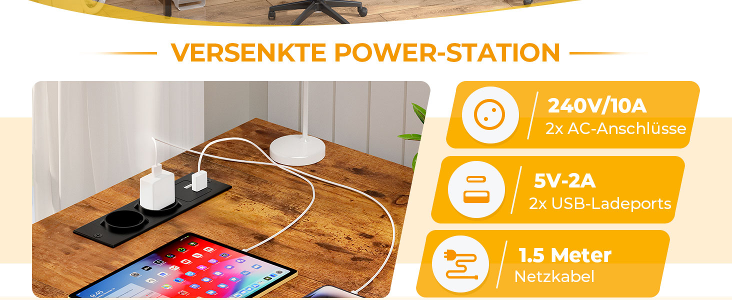 Ігровий стіл iSunirm з LED підсвіткою, розетками та USB, комп'ютерний стіл з підставкою для монітора. Сучасний офісний стіл для роботи та геймінгу (Коричневий, 80x40x75 см)