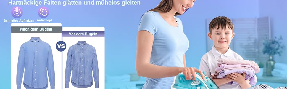 Парова праска з керамічною підошвою, самоочищення, 340 мл резервуар для води, 3000 Вт, автоматичне вимкнення (зелена/блакитна)