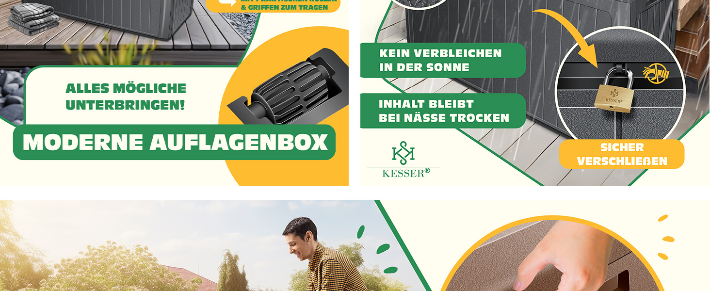 Ящик для подушок KESSER® 290л з колесами, антрацит - садовий контейнер для зберігання, витримує 100 кг