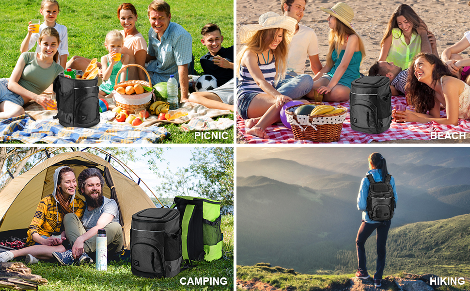 30L Рюкзак-холодильник великий, витримує протікання, ізольований рюкзак для пікніків для чоловіків та жінок, термосумка для пляжу, кемпінгу, відпочинку на природі, риболовлі, зелений (чорний)