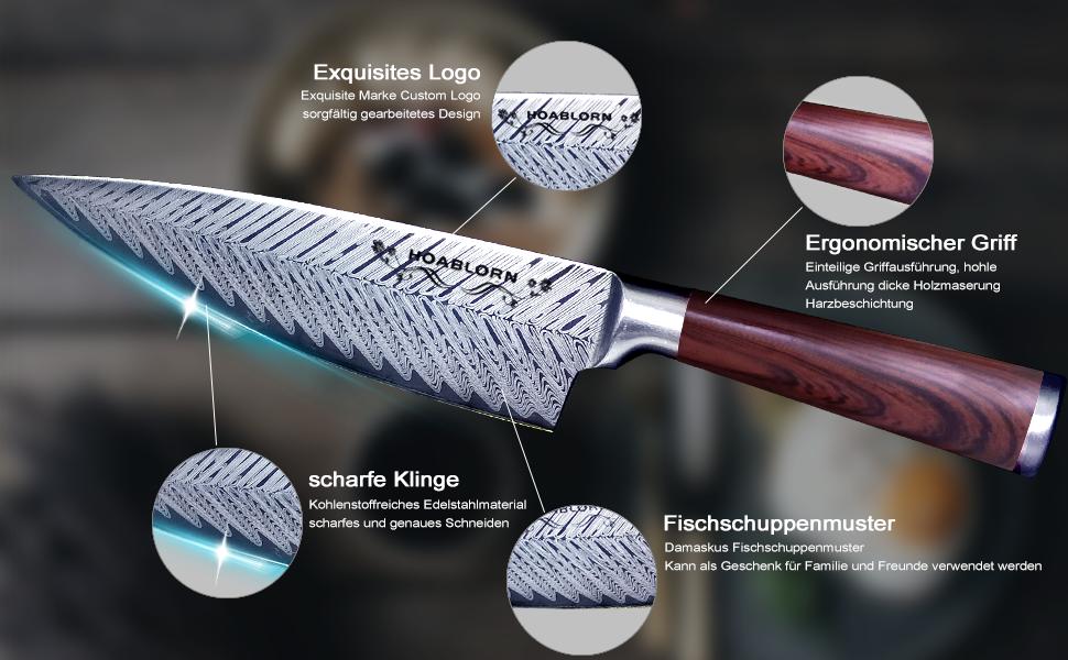 Набір кухонних ножів Chefhoablorn 15-TLG: професійний набір з нержавіючої сталі, 20 предметів. Ідеальний подарунок на новосілля або весілля.