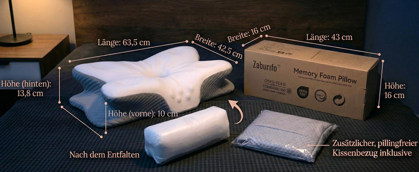 Ортопедична подушка для шиї з ефектом пам'яті Memory Foam, щільність 50D, сіро-біла