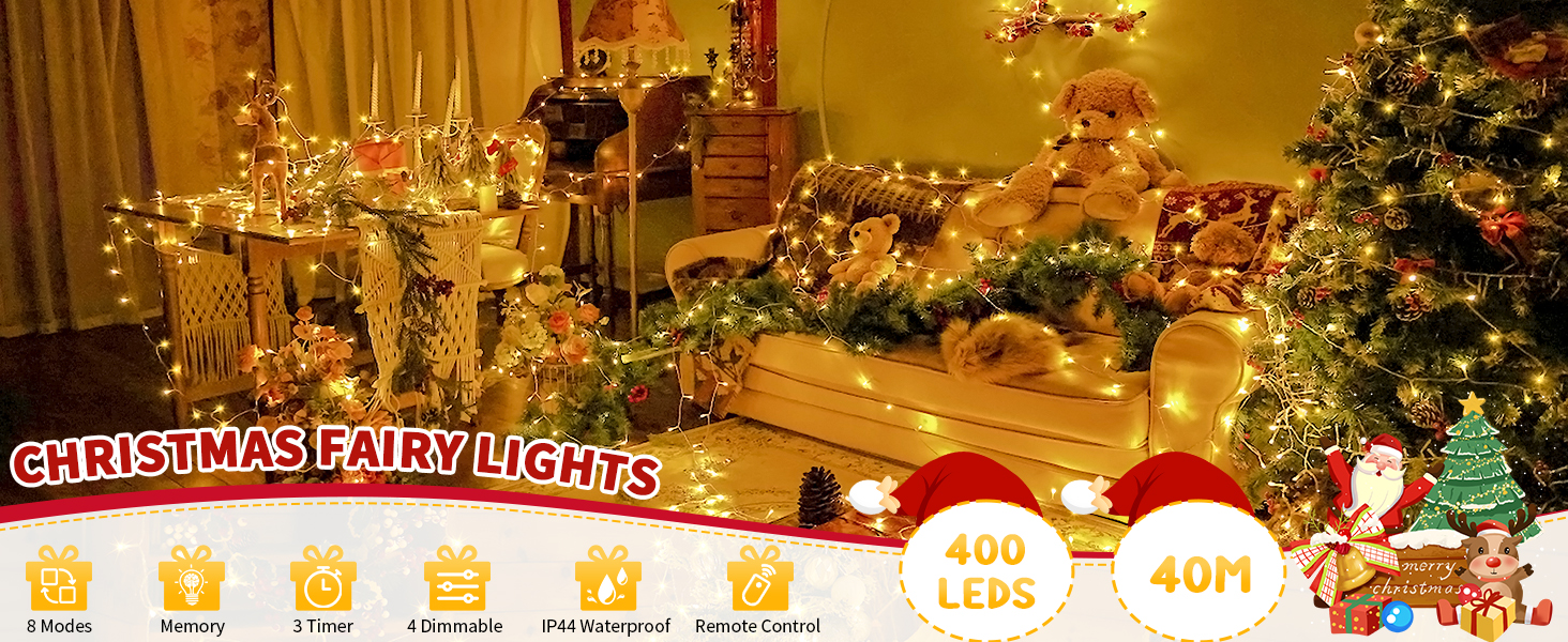 Світлодіодна гірлянда Auriostar для вулиці 20м, 400 LED, тепло-біле світло, мережева