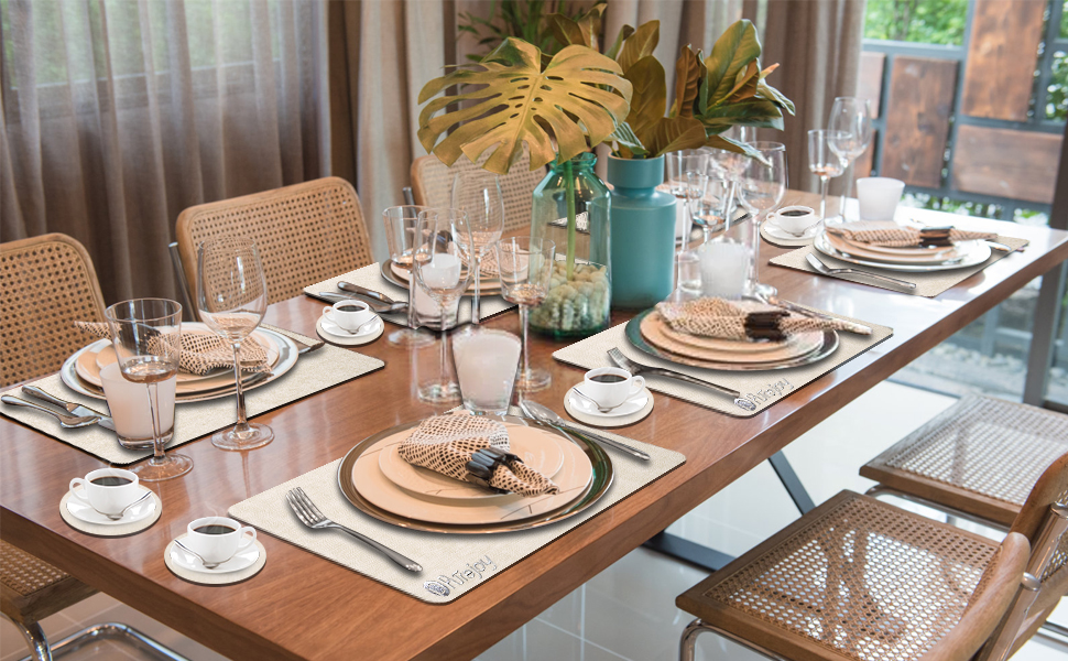 Набори підставки під тарілки Purejoy Platzsets, 6 шт., сірі, миючі, неслизькі, термостійкі, з PU шкіри, для дому, кухні, обіднього столу, 43x30 см