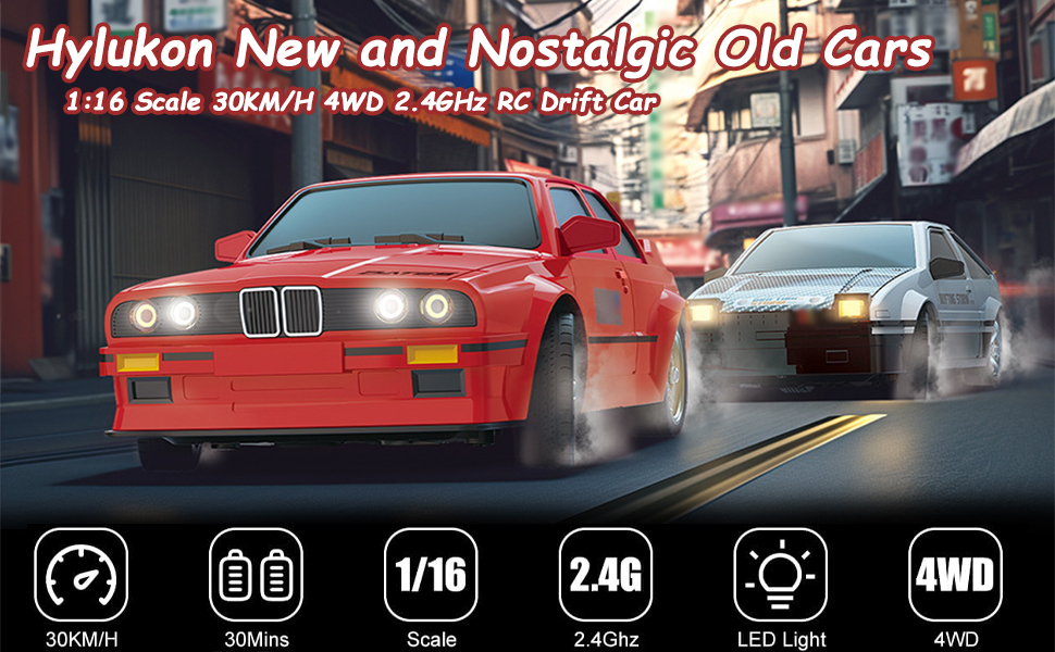RC Дрифт-кар Drift Auto 1:16, 2.4 GHz, 30 км/год, 4WD, LED підсвічування, червоний, з акумулятором