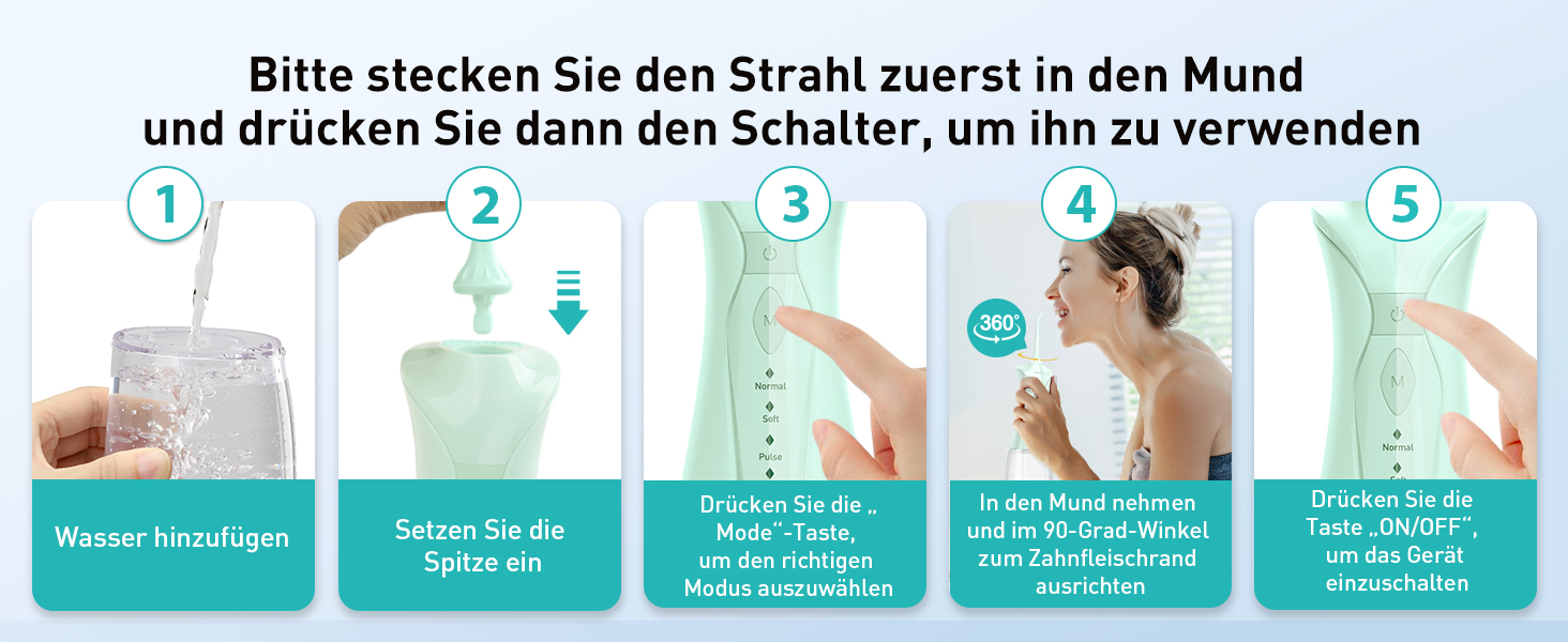 COSLUS Бездротова електрична зубна щітка-іригатор: 4 режими, 300 мл резервуар, для догляду за зубами та язиком, портативна, ідеальна для подорожей, зелений
