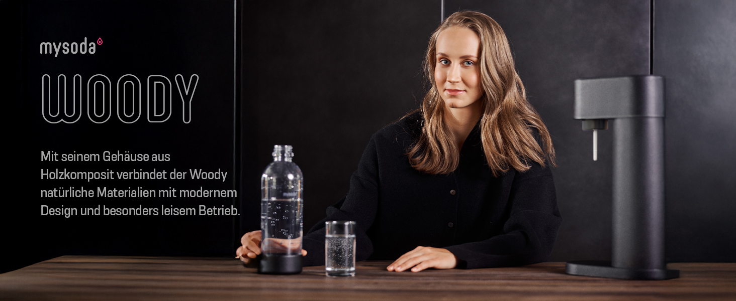 Сифон для газування води Mysoda Woody Wassersprudler (Pigeon), чорний, з CO2-циліндром