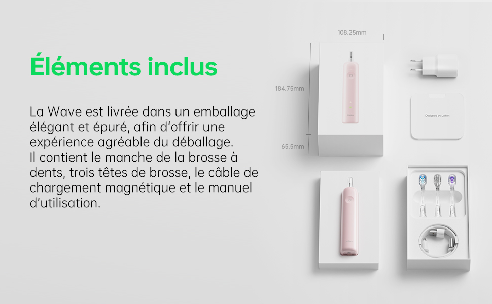 Електрична звукова зубна щітка Laifen Wave з 3 насадками, водонепроникна IPX7, для дорослих, рожева