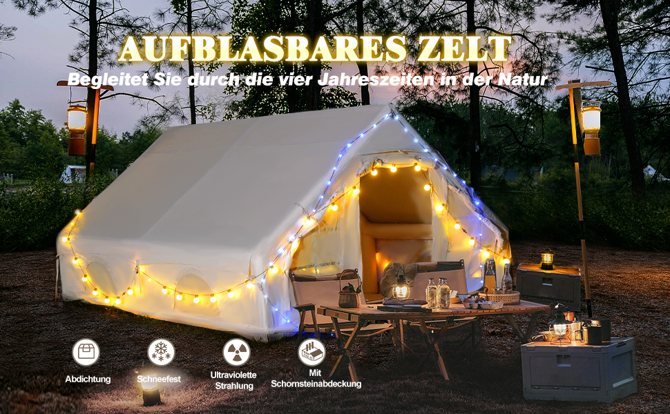 Надувний кемпінговий намет з димоходом та вікном, для 2-10 осіб з насосом, Oxford тканина, швидкозбірний, багатосезонний