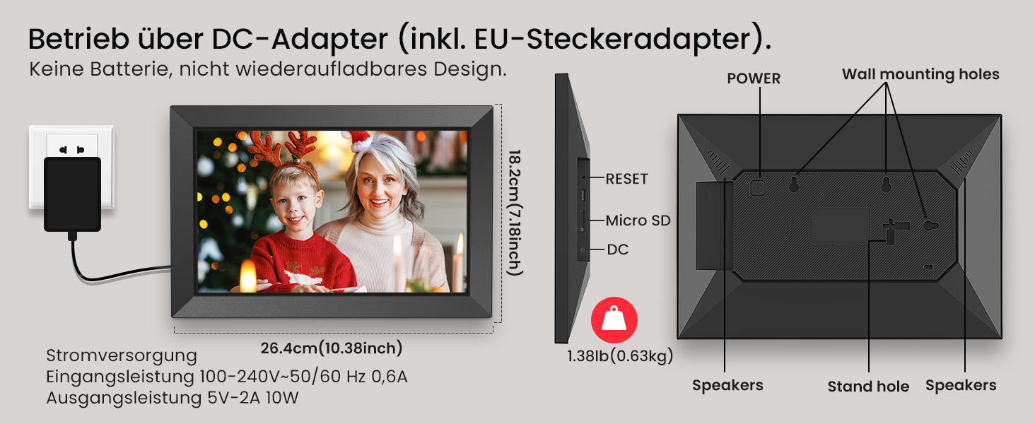 FRAMEO Цифровий фотоальбом 10.1 дюйма з Wi-Fi, IPS сенсорний екран, 32GB пам'яті, автоповорот, чорний
