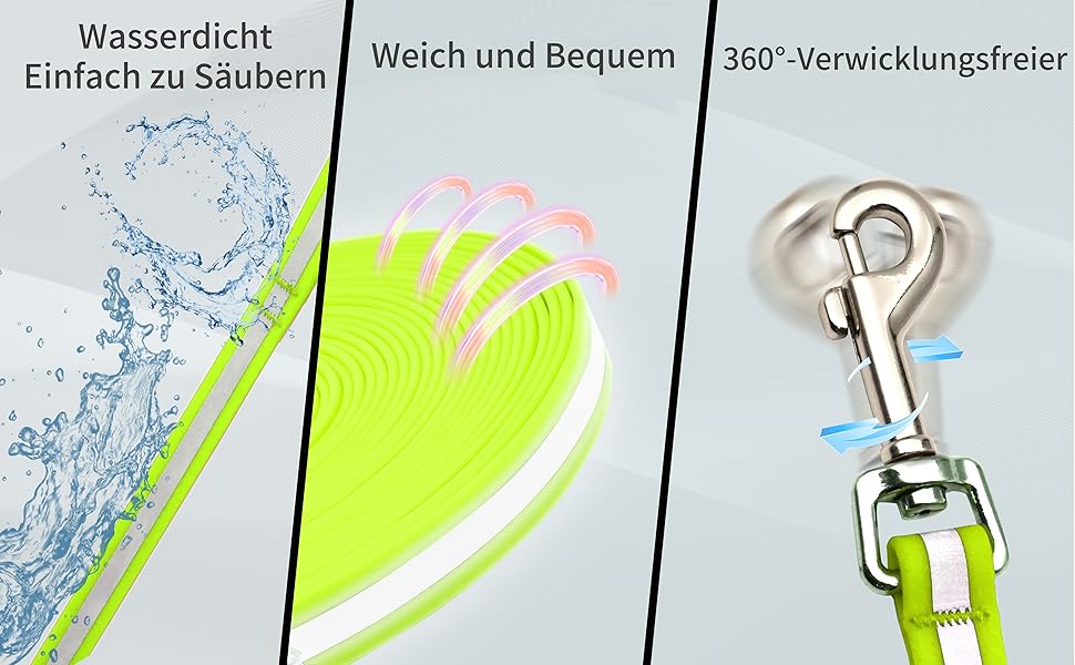 Повідець для собак LaRoo 10 м, світловідбиваючий міцний повідець для собак з ПВХ з гачком для ремінця на зап'ясті, водонепроникний повідець для нічних прогулянок, тренувальний повідець для маленьких великих собак (10 м, зелений) 10 м зелений
