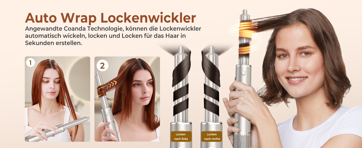 UKLISS Airstyler 5 в 1: Фен-щітка, стайлер для волосся з іонізацією та насадкою для кудрі (Золотий)