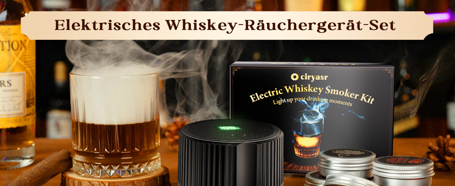 Електричний набір для копчення коктейлів CIRYASR з 6 смаками, RGB підсвітка, для віскі/бурбон, подарунок для чоловіків