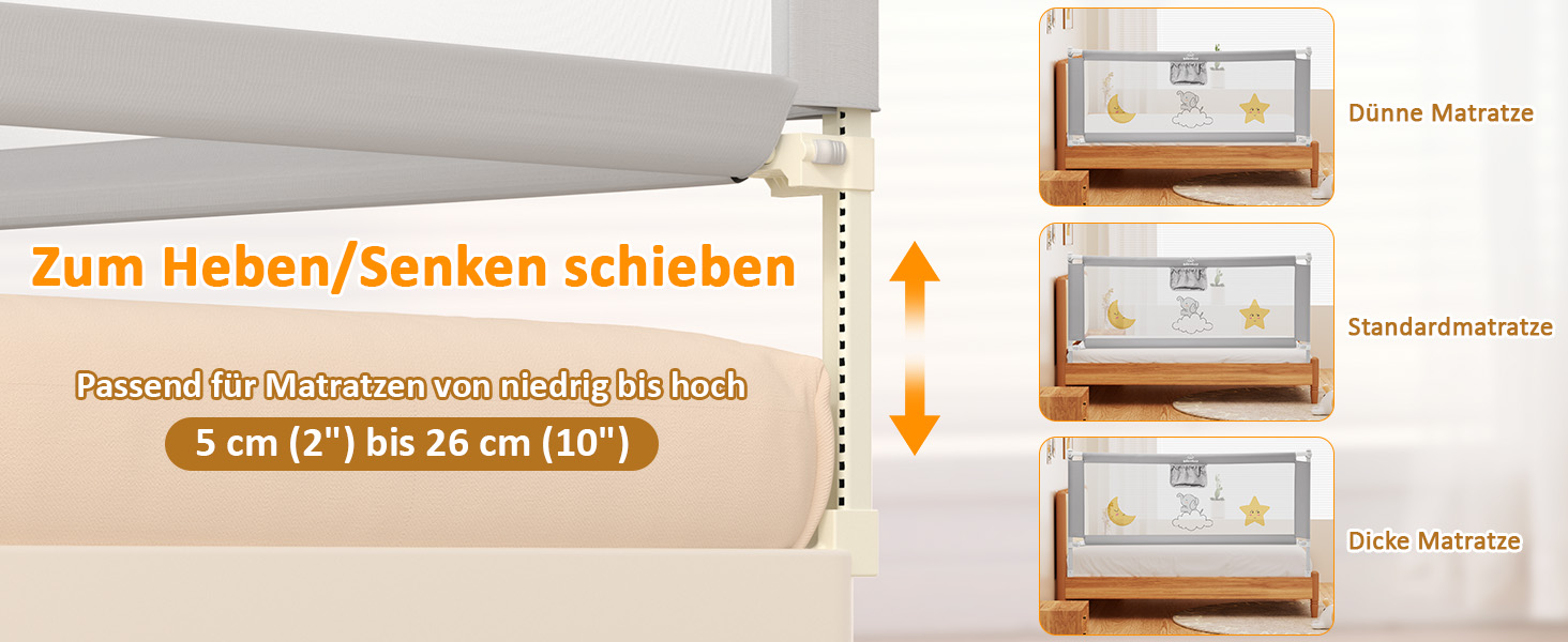 Бортики для ліжка дитячі 3 шт. (2x200 см + 1x180 см) складані, захист від випадання, малюнок - слоники