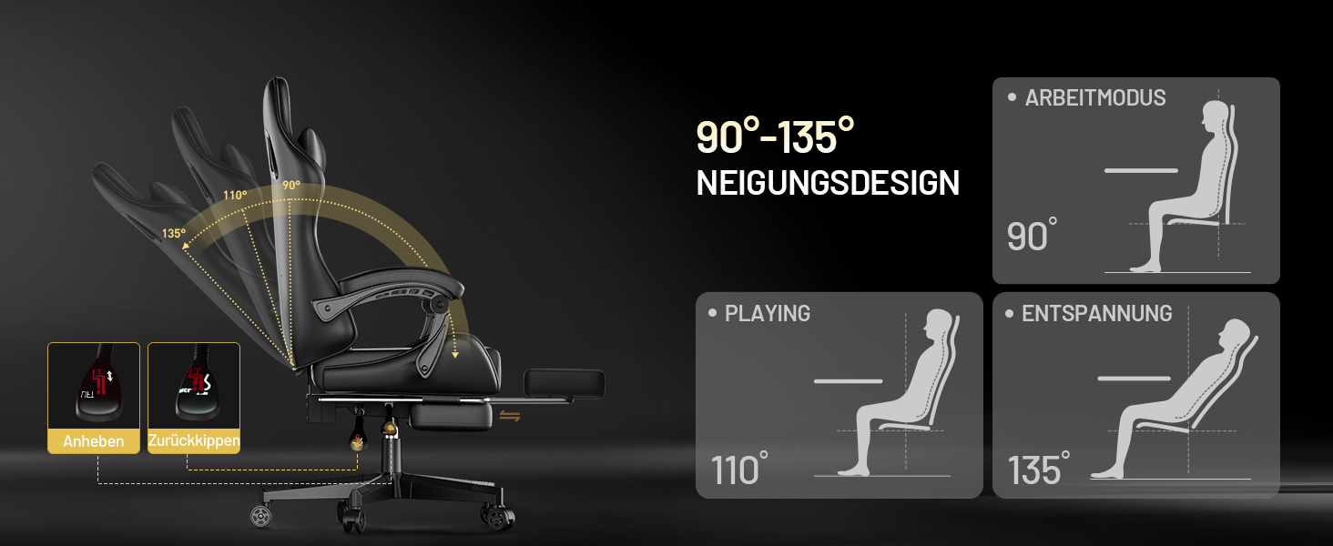 HLONONE Ігровий крісло, ергономічний геймерський крісло з кишеньковим пружинним матрацом, гоночний крісло для геймерів з підніжкою, підтримкою попереку, регульоване офісне крісло, вантажопідйомність 150 кг, PC крісло (Чорний-зелений)