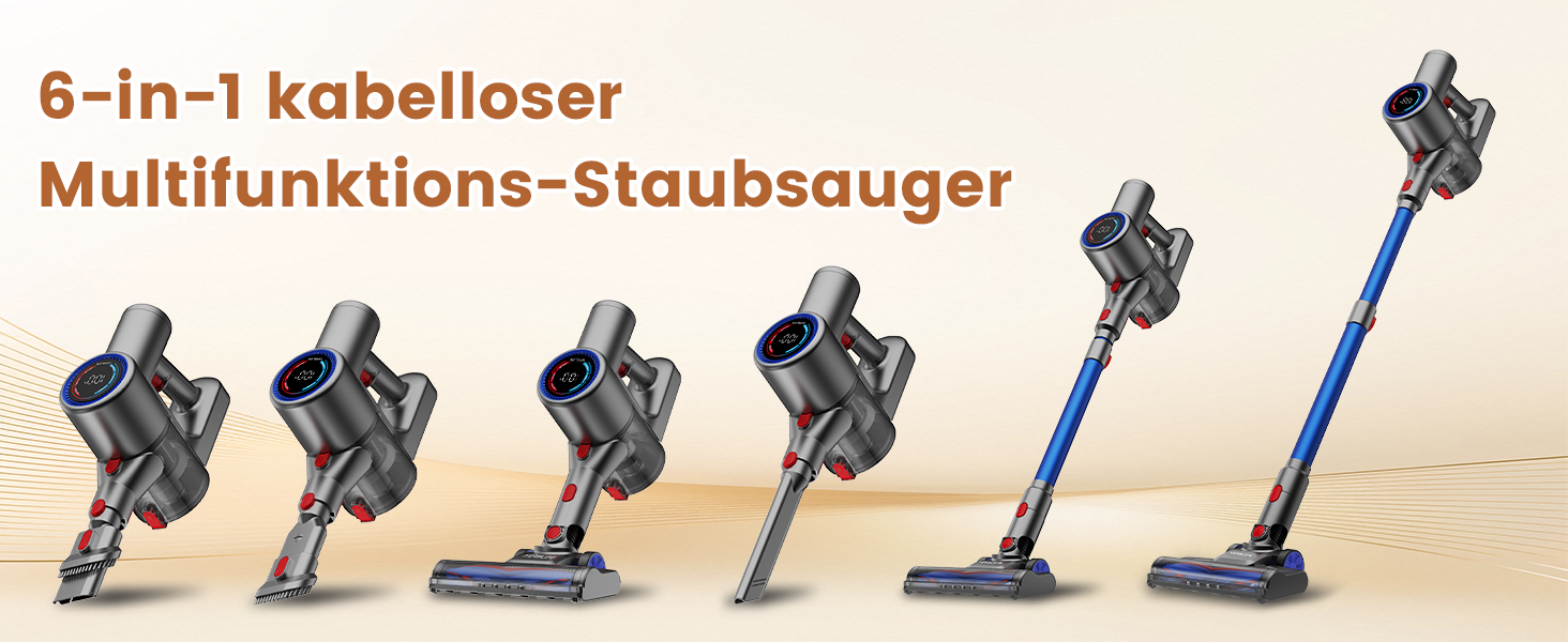 Версліф: Бездротовий акумуляторний пилосос 500W, 45 хв роботи, 40kPa, LED-дисплей, для дому та авто, синій