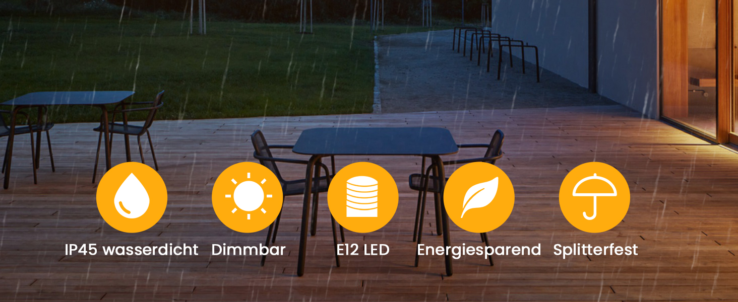 Ланцюжок прикрас для зовнішнього використання, 15м, з 25+2 LED-лампочками G40, тепле біле світло 2700K, IP65, вологостійкий, для саду, тераси, вечірок, чорний