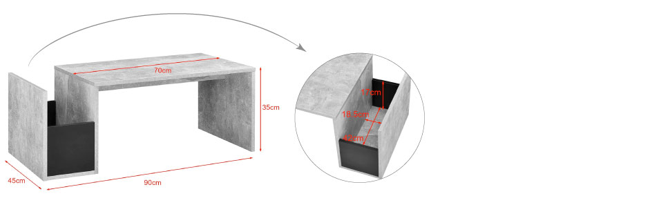 Журнальний стіл Bollns з відсіком для зберігання 90 x 45 x 35 Стіл для вітальні Журнальний столик (бетонний вигляд)